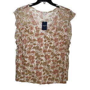 Lucky Brand cream with brown floral print top sz 3X